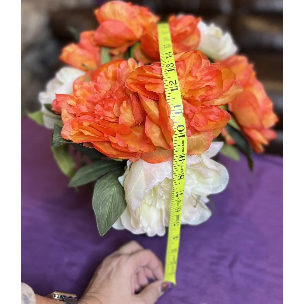 LARGE ASSORTED SILK FLOWERS CLEAR‎ GLASS FAUX WATER CENTERPIECE VASE 15